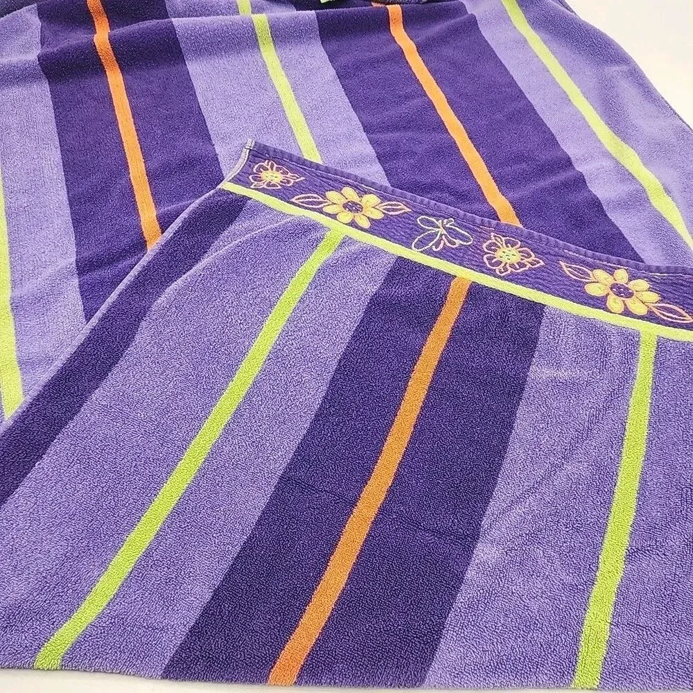 Cecil Saydah Beach Towel 100% Cotton Purple Stripes 60